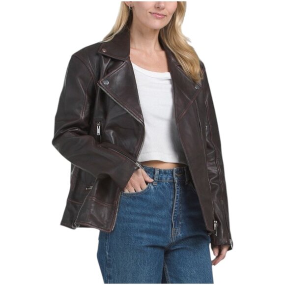 BOD & CHRISTENSEN Leather Oversized Moto Jacket - Picture 1 of 2